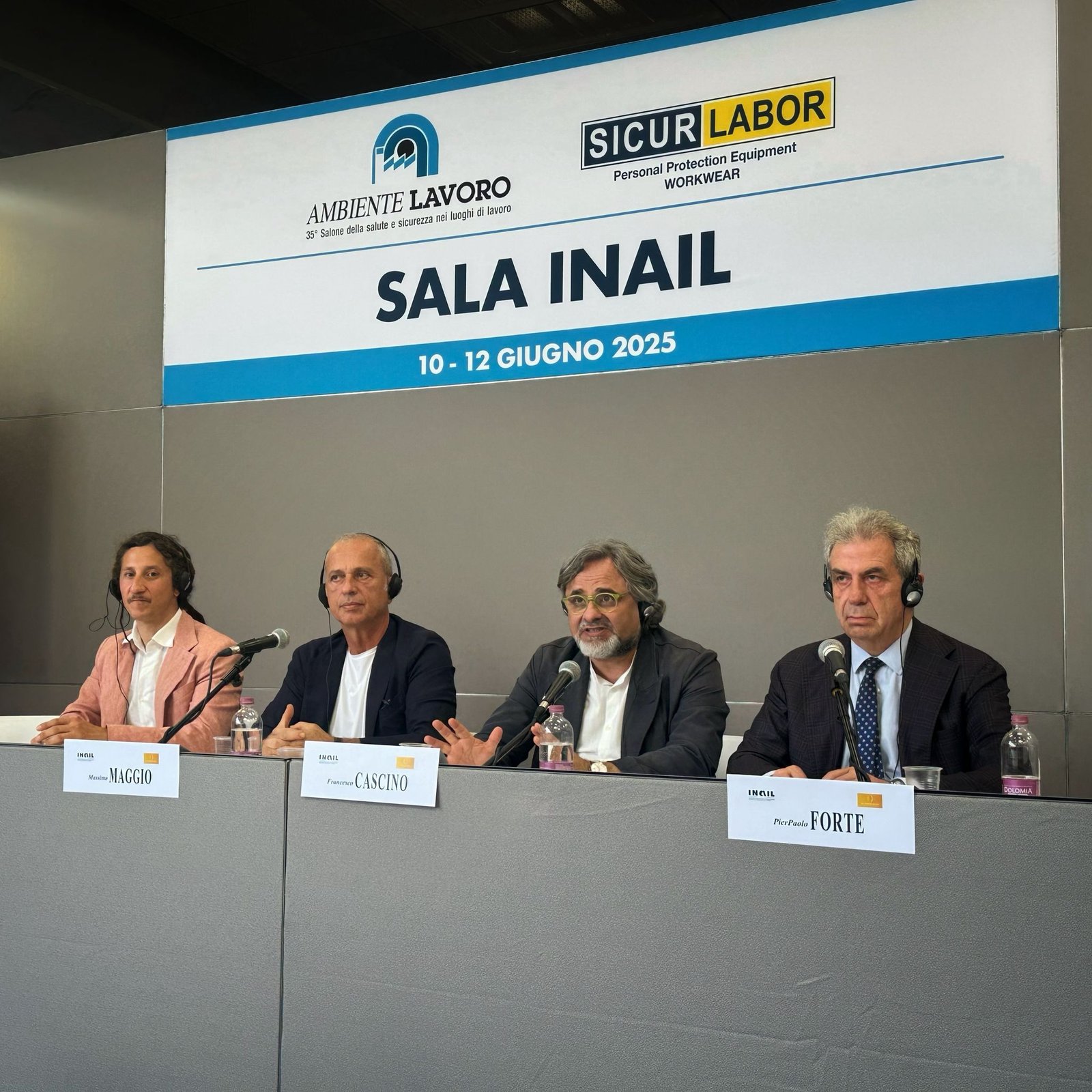 Filippo Riniolo, Massimo Maggio, Francesco Cascino e Pierpaolo Forte nella Sala INAIL di Ambiente Lavoro