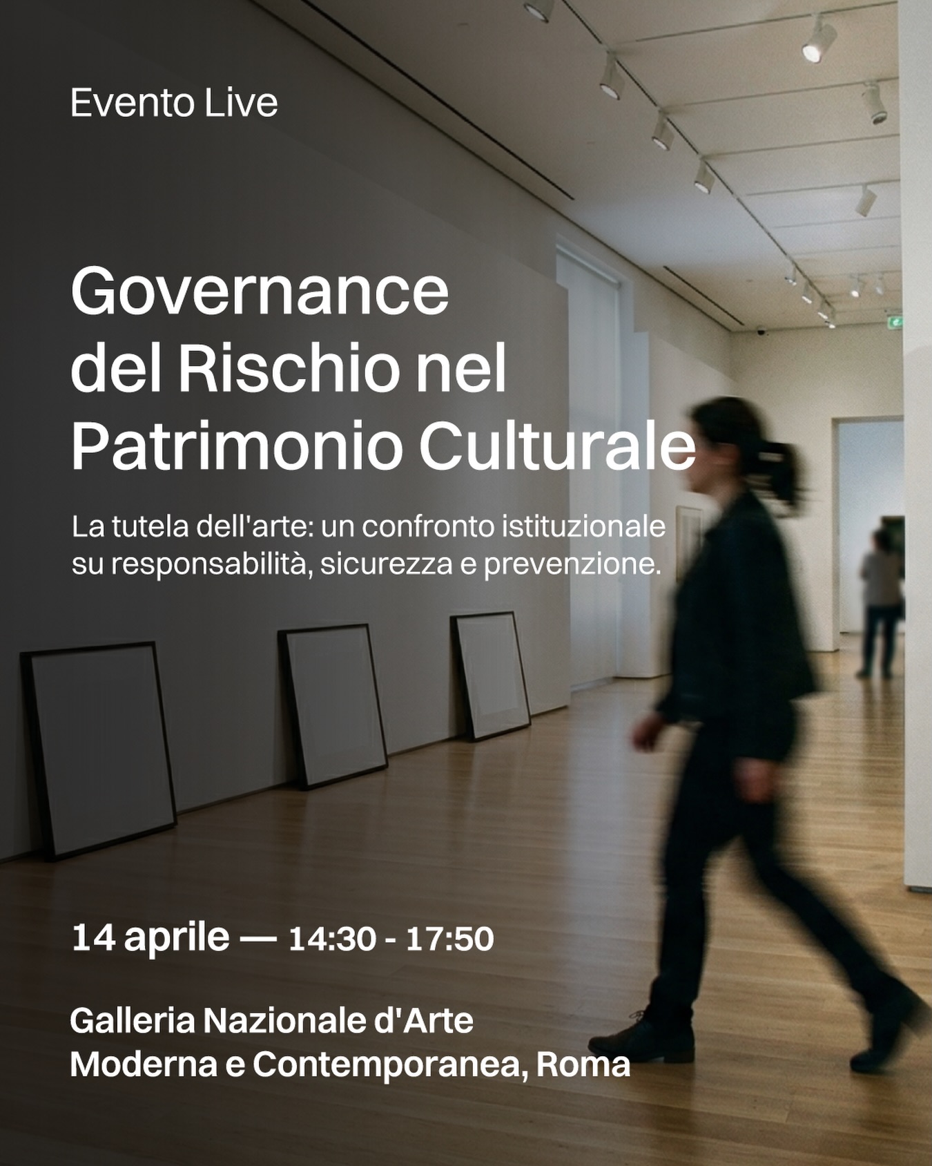 Locandina dell’incontro Governance del Rischio nel Patrimonio Culturale alla Galleria Nazionale d’Arte Moderna e Contemporanea